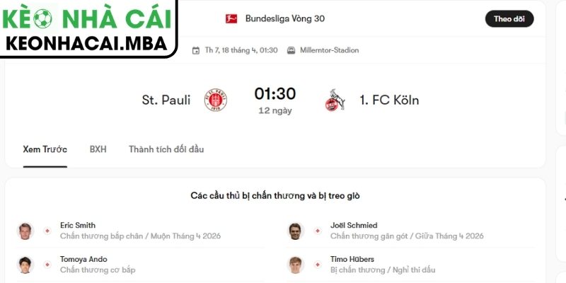 Soi kèo St. Pauli vs Köln (01:30 18/04, Bundesliga) 4 Dự đoán kết quả trận St. Pauli và Köln (01:30 18/04, Bundesliga)