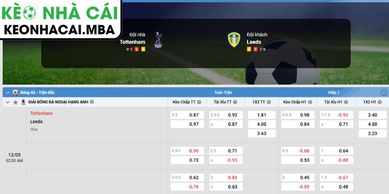 Soi kèo Tottenham Hotspur vs Leeds (02:00 12/05, Ngoại hạng Anh) 3 Kèo châu Á trận Tottenham Hotspur vs Leeds (02:00 12/05, Ngoại hạng Anh)