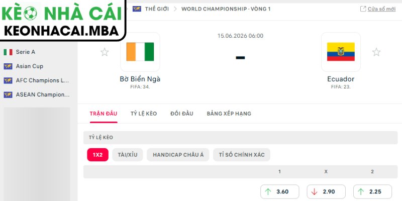 Dự đoán kết quả trận Bờ Biển Ngà vs Ecuador (06:00 15/06, Bảng E - World Cup 2026)
