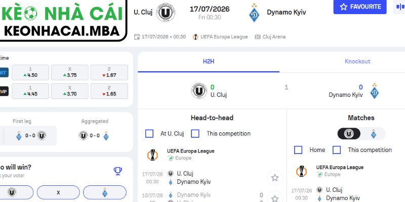 Soi Kèo Universitaea Cluj vs Dynamo Kyiv (00:30 17/07, Europa League) 4 Dự đoán kết quả trận Universitaea Cluj vs Dynamo Kyiv (00:30 17/07, Europa League)